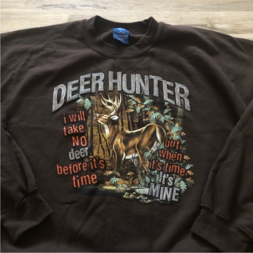 Puritan Dark Brown Deer Hunter Graphic Crewneck Sweater